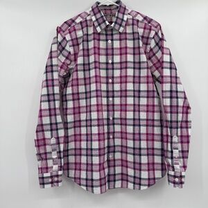 Express Shirt Men Medium White Pink Magenta Fitted Plaid Long Sleeve Button Up